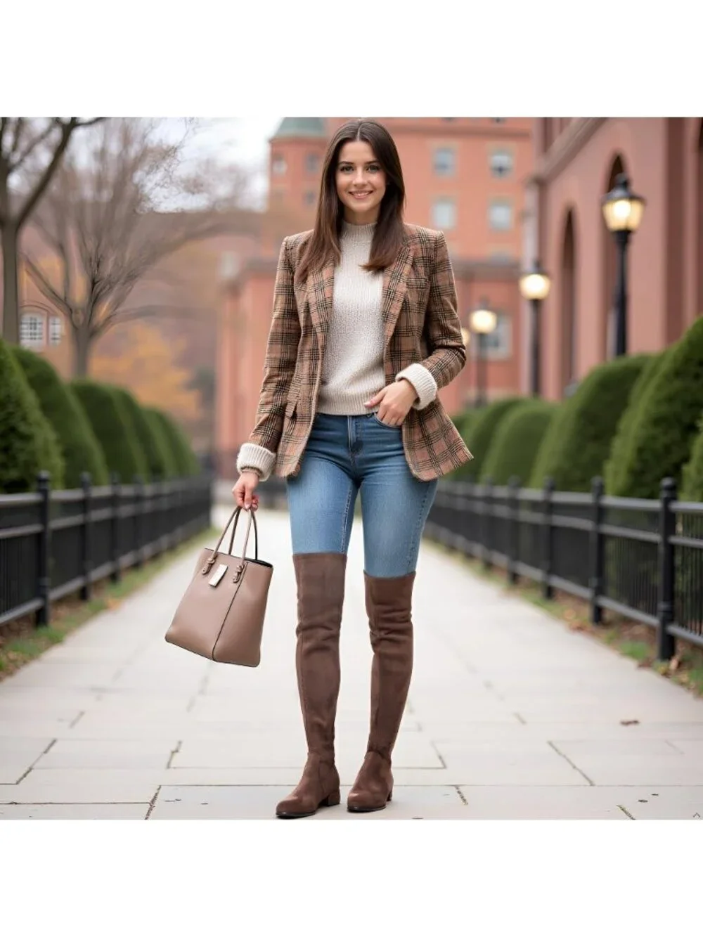 Women's Coffee Brown Pointed Toe Chunky Block Heel Over The Knee High Boots